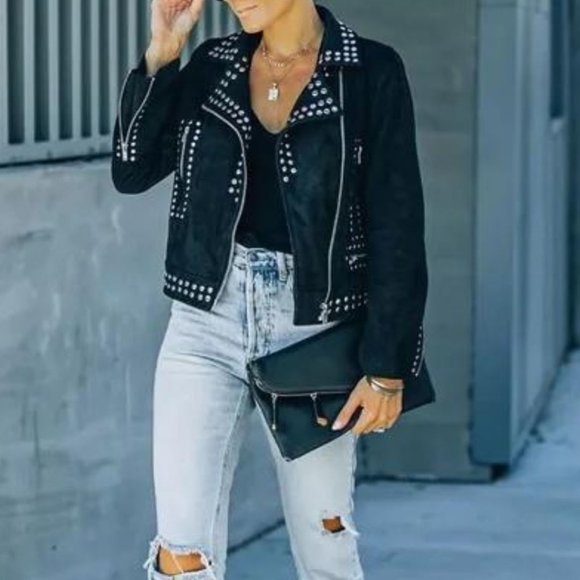 Saint Pocketed Studded Faux Suede Jacket - Picture 4 of 7